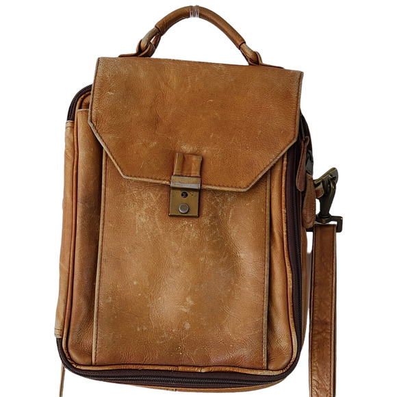 Handbags - Vintage brown leather travel organizer messenger bag, 8.5" x 12"
